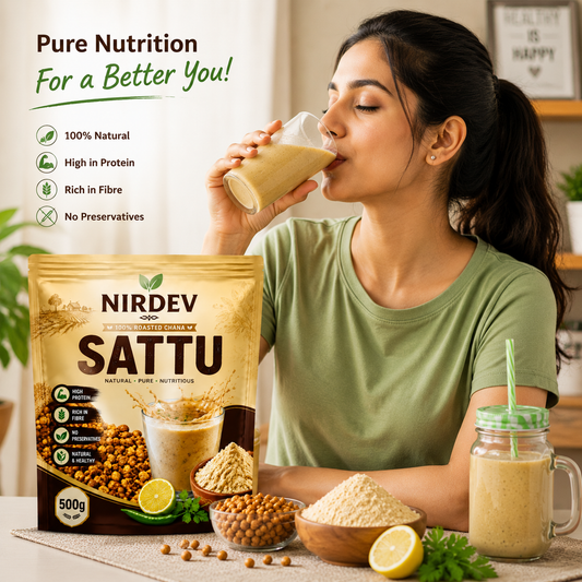 NIRDEV Roasted Chana Sattu (500g) | 100% Natural High Protein Traditional Sattu | No Preservatives